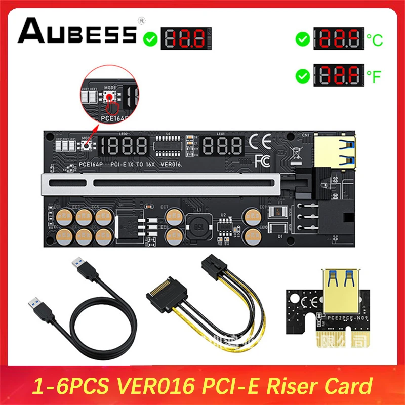 

6 шт. Райзер 016 USB 3,0 PCIE Райзер PCI Express X16 адаптер Райзера 016 GPU карта Райзера SATA 15 контактов на 6 контактов мониторинг напряжения питания