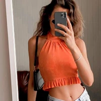 summer fluorescent orange womens short top pleated sexy camisole vest casual sleeveless backless womens short vest y2k tops
