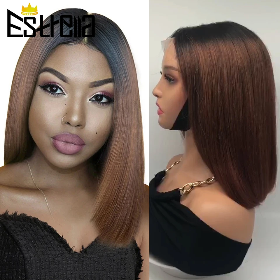 

Straight Short Bob Wig Ombre Brown 4x4 Lace Closure Human Hair Wigs Pre Plucked Remy Brazilian T1B33 Color Lace Wig For Women