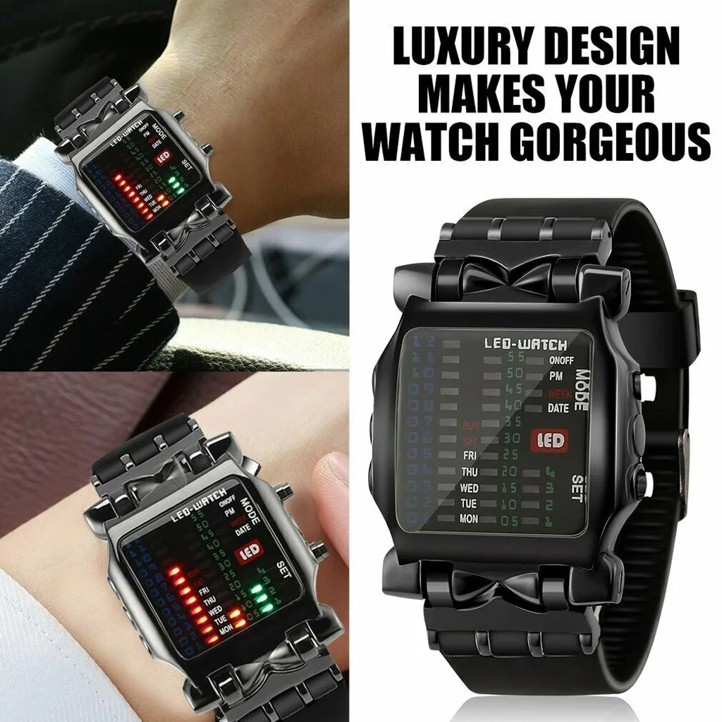 

12 Mm Watch Band 1001 Wristwatches Style Black Men's Watch Luxury Wrist Binary LED Cool Hd 12 Mm Watch Band 1001 Wristwatches