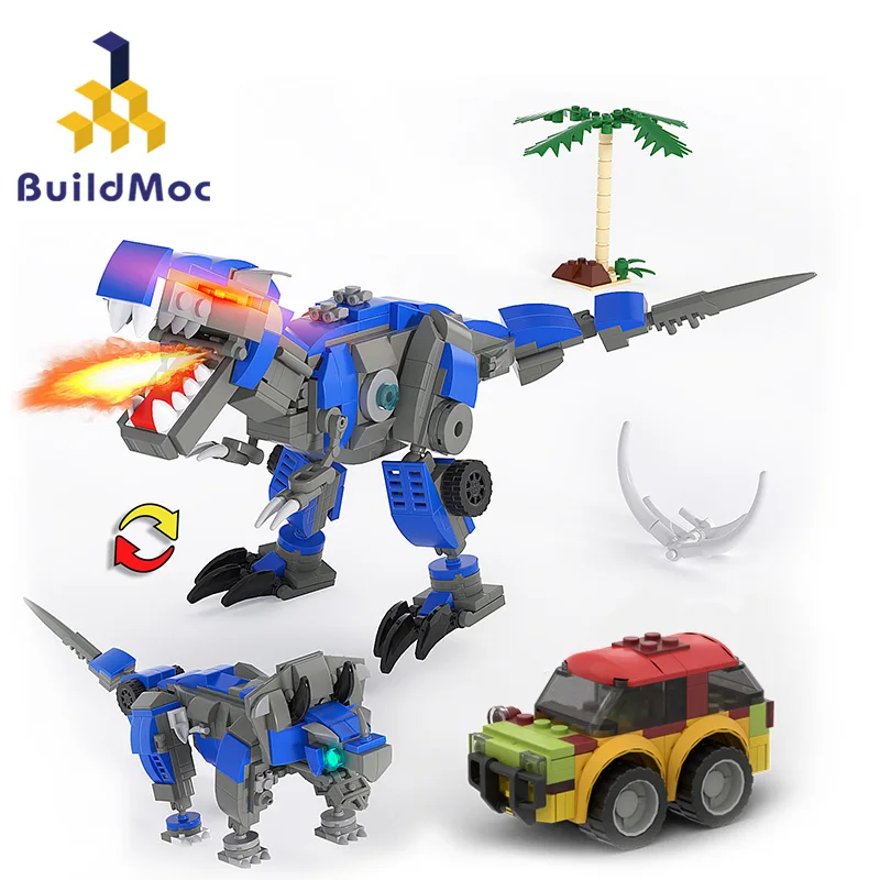 

MOC Jurassic Mecha Deformable Dinosaur Explorer Vehicle Building Blocks Set Paradise Animal Brick Toy For Children Birthday Gift
