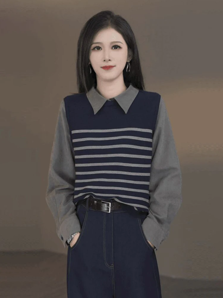 Женские рубашки с длинными рукавами в стиле ретро новинка 2024 осенняя