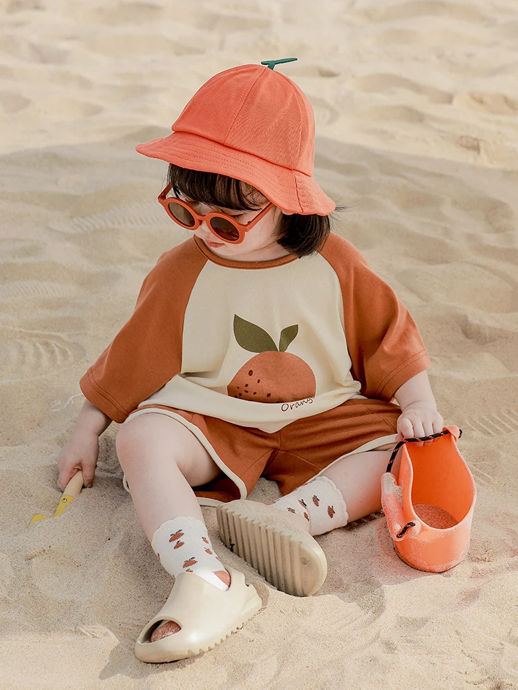 Детские жаккардовые вязаные носки с фруктами летние новые средней длины