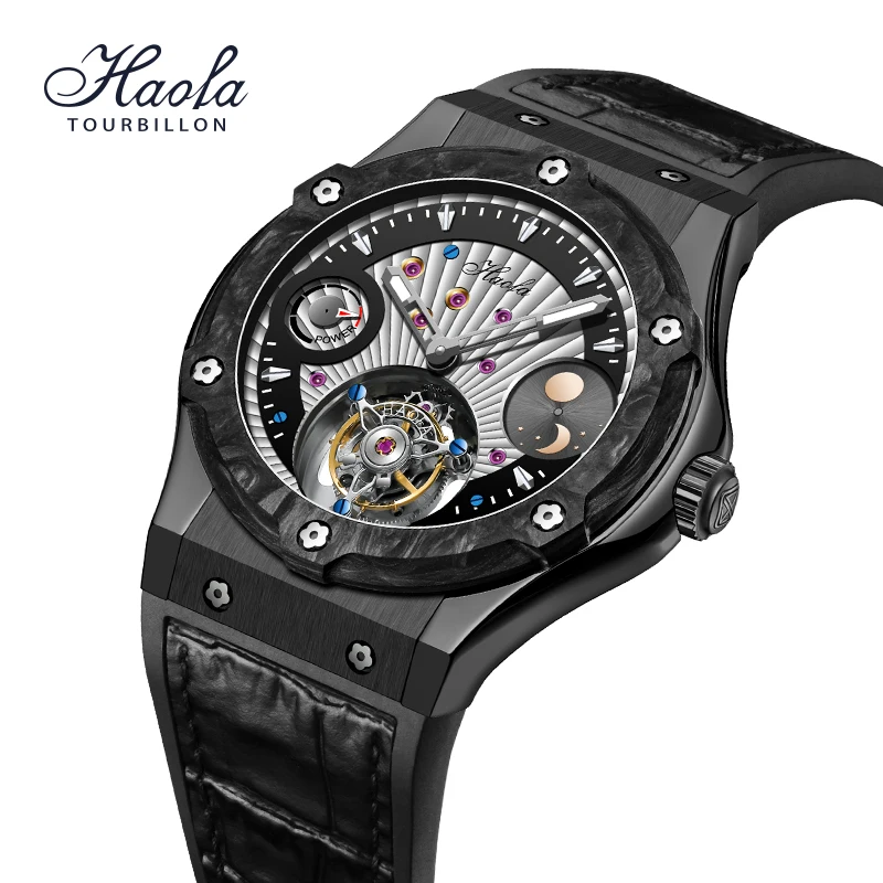 

Роскошные Механические часы Haofa с турбийоном, водонепроницаемые часы 5ATM с Лунной фазой, сапфировым стеклом, 72H мощности, мужские часы с турби...