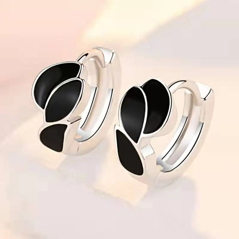 

Black Enamel Flower Petal Hoop Earring for Women Piercing Earrings Fashion Jewelry Pendientes Accessories Brincos Wholesale