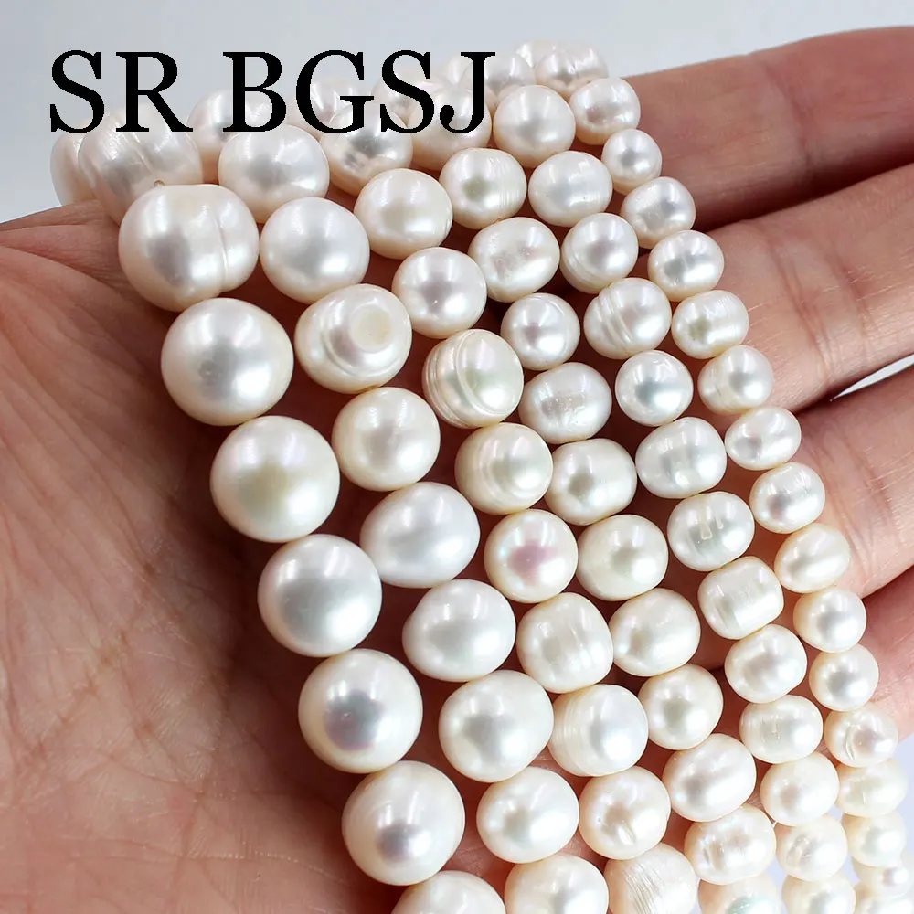

6-13mm A+ White Nearly Round Genuine Natural Freshwater Pearl Jewelry Making Spacer Beads 15"