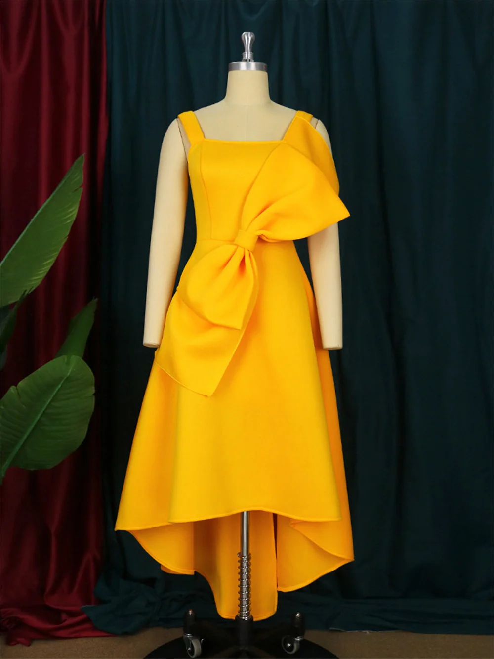 Romans Yellow Party Dress Strapless Short Evening Dress 2022 Bow Women Dress Tea Length Prom Dress Robe Wedding Party Dress