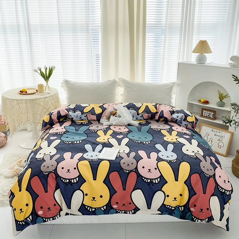 

1Pc 100% Pure Cotton Quilt Cover Rabbit Print Queen Size Duvet Cover Cartoon Style Funda Nordica for Kids(Pillowcase Need Order）