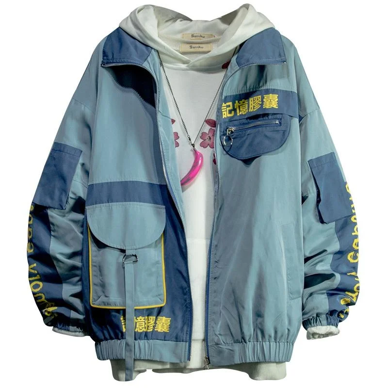 

Men's Jackets Men Hip Hop Coat Fashion Long Sleeve Street Jacket Slim Fit Patchwork Autumn Outerwear Windbreaker