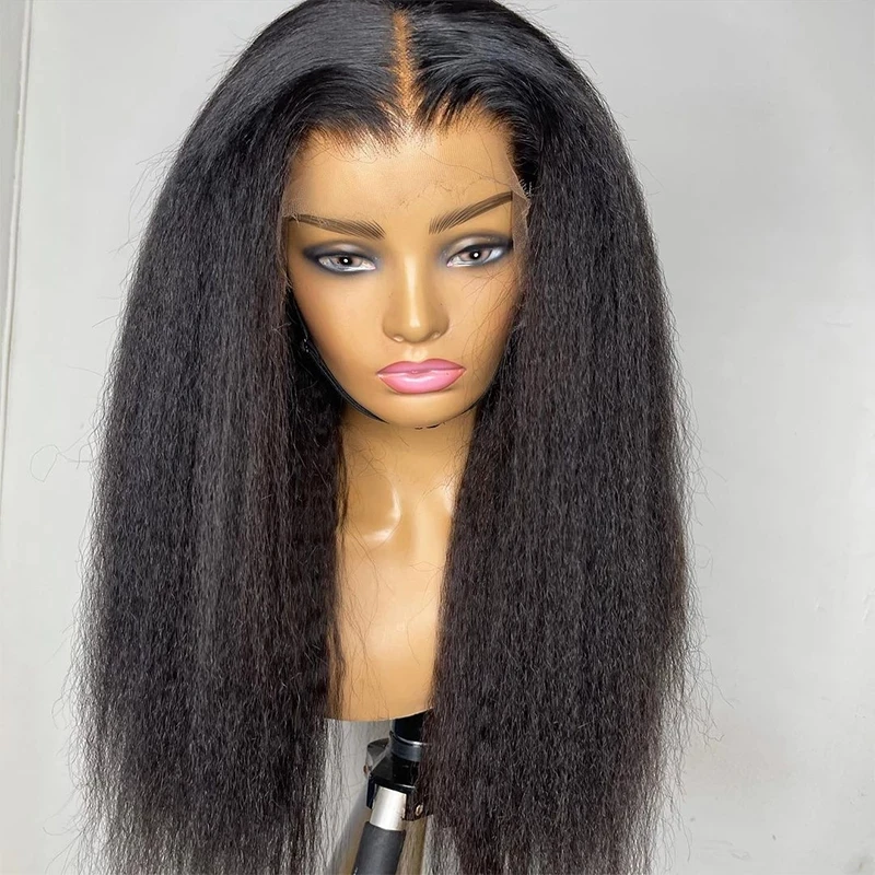 

30 Inch Yaki Straight Glueless Synthetic Hair Wigs Natural Lace Front Wig High Temperature Fiber Pre Plucked Wig with Baby Hair