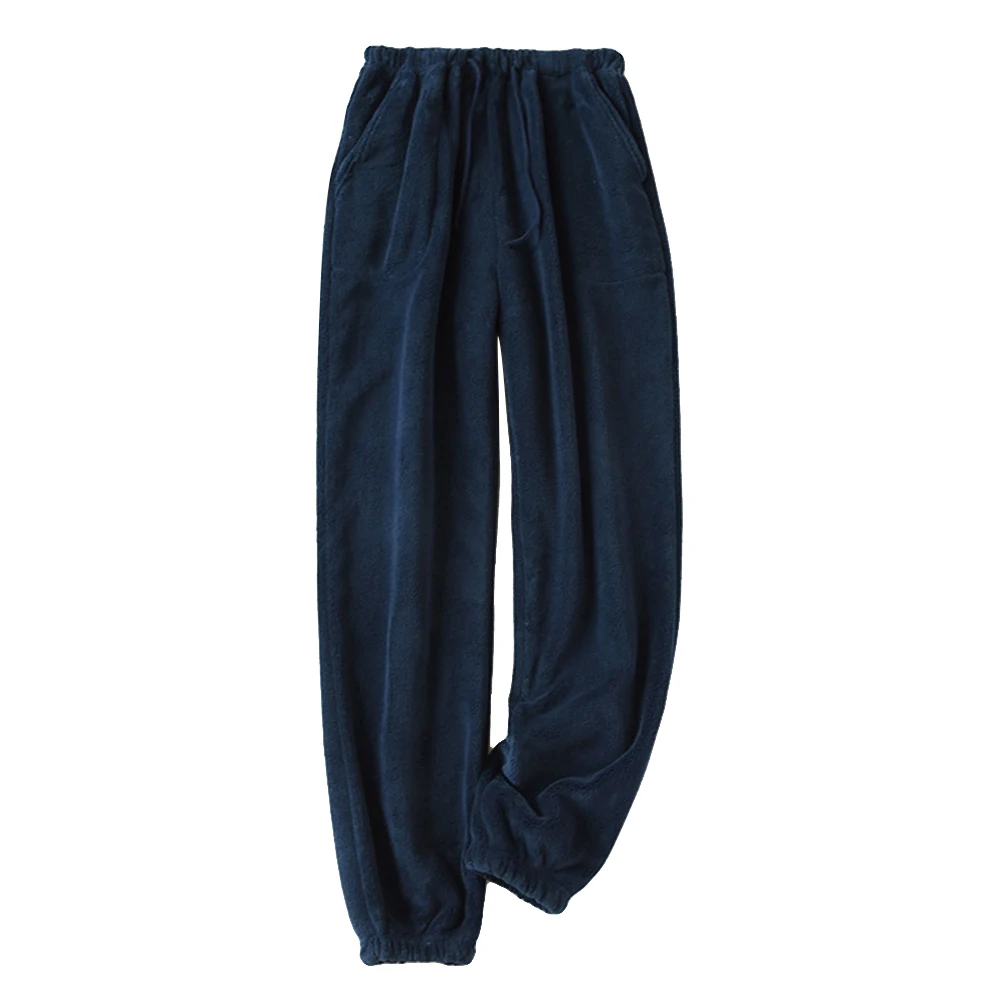 Winter Men Thickened Warm Drawstring Pocket Sleep Bottom Casual Comfort Flannel Fleece Super Soft Pajamas Pants Home Sweatpants