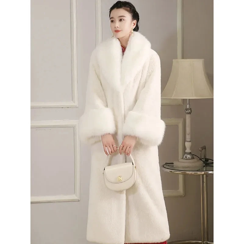 High End Fur Coat Women 2022 New Winter Thicken Mink Velvet Faux Fur Jacket Lady Big Fox Fur Collal Long Mink Overcoat 6XL Y994