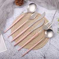 matte stainless steel cutlery set kitchen pink silver dinnerware forks spoons knive silverware utensils reusable tableware set