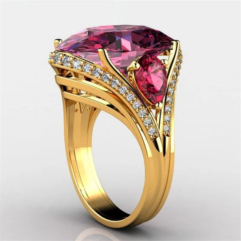

Classic Ladies Ring Oval Red Crystal Gold Charm Ladies Fashion Jewelry Gift Wholesale