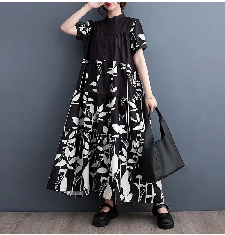 Женское летнее платье-макси с коротким рукавом и цветочным принтом