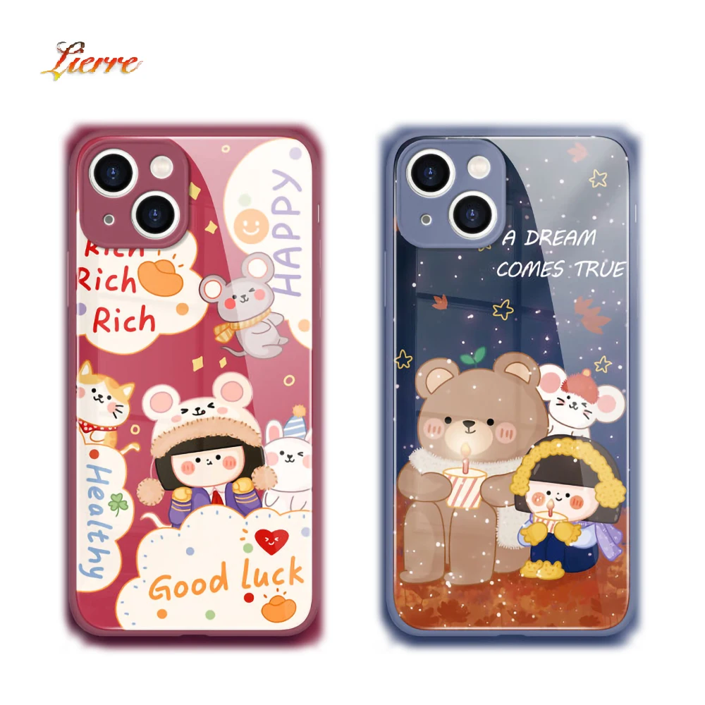 

Lierre Phone Case for iphone 13 12 11 Pro Max Liquid Glass Silicone Case for iphone Case 6 7 8 Plus X XR XS Max Cartoon Style