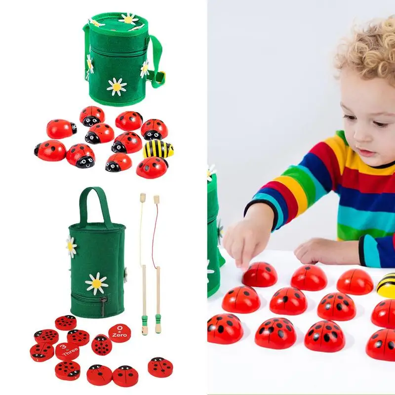 

Montessori Counting Beetles Wooden Baby Early Education Toys 0-10 Numbers Learning To Count Ladybug Felt Backpack Birthday Gifts