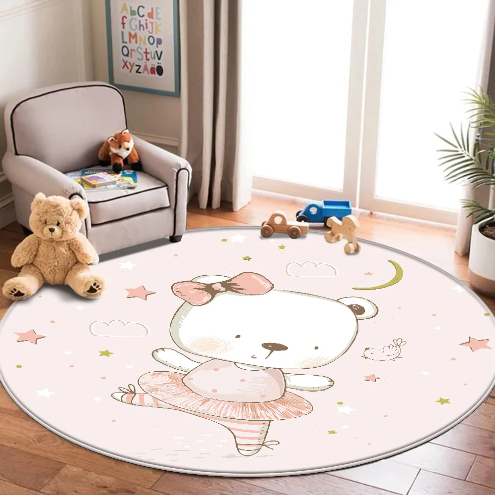 

Tapis Interesting Animal Cute Bear Pink Flannel Children Round Carpet Non-Slip Baby Carpet Bedroom Living Room Decor Carpet