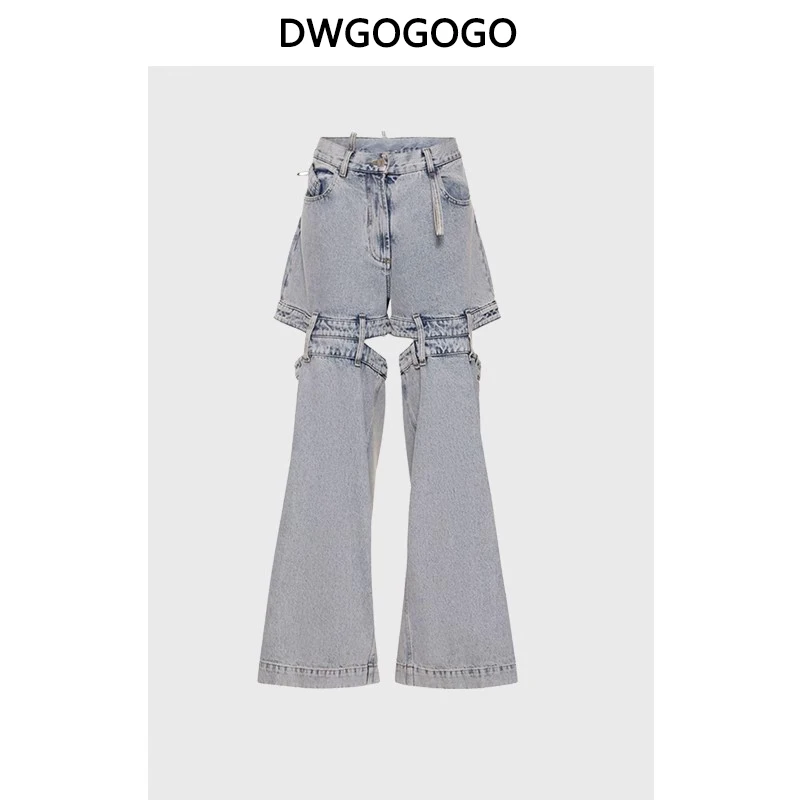 

Женские джинсы, новинка 2023, модные широкие брюки из денима в Корейском стиле с вырезами, со средней талией, женские брюки y2k, винтажные брюки-карго
