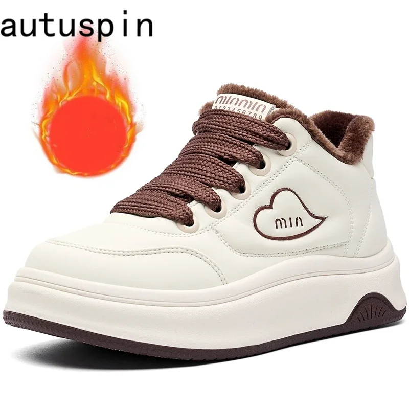 AUTUSPIN женская белая теплая плюшевая вулканизированная обувь на плоской подошве
