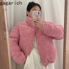 Gagarich женские парки корейский шикарный осенне-зимний Универсальный розовый воротник-стойка свободная полосатая Вельветовая хлопковая короткая куртка для женщин