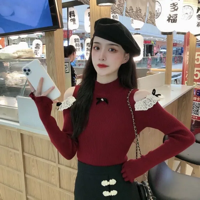 Свитера женские кружевные милые в японском стиле вязаные сексуальные тонкие