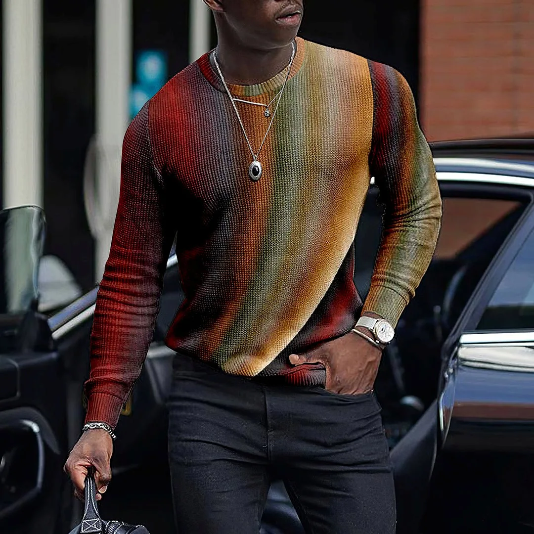 

Practical Men Sweatshirt Stylish Threaded Cuffs Comfortable Patchwork 3D Print Men Sweater Wool Knitted Cashmere Pullover