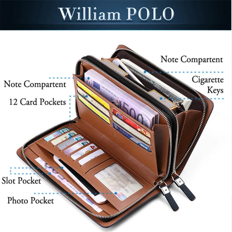 Мужской кошелек WILLIAMPOLO деловая вместительная сумка-клатч кошелек-клатч из