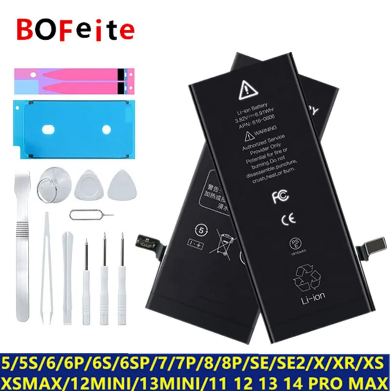 

BoFeite Replacement Battery For Iphone 5 5S 6 6P 6S 6SP 7 7P 8 8P X XS XS MAX XR 1112 13 14 Pro MAX 12 Mini 14PlUS Batteries