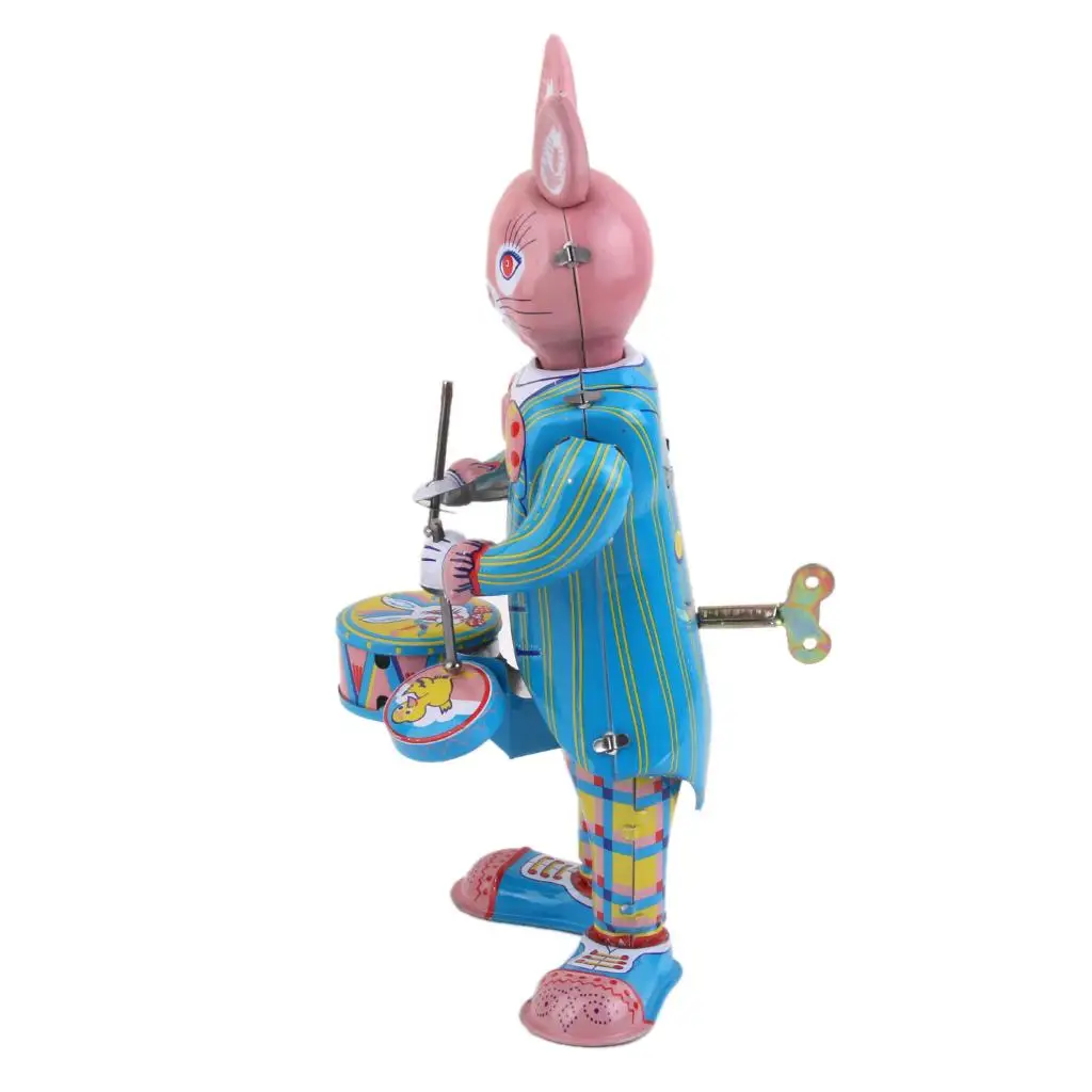 Vintage Wind Up Mr. Rabbit Bunny Drummer Clockwork W/ Key Tin Toy Xmas Gift | Toys