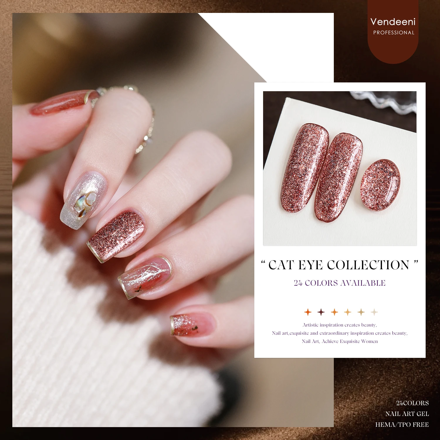 Фото Коллекция гель-лаков Vendeeni High Pigment 24 цвета Maillard, без TPO и HEMA, OEM, уникальный бренд, флакон, УФ-гель-лак №5