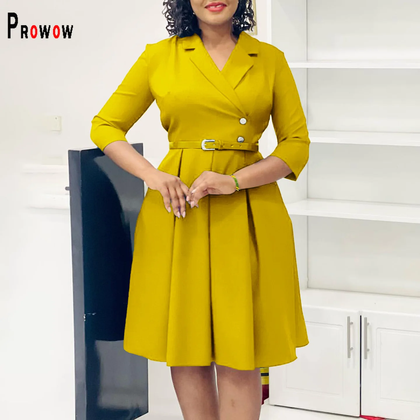 Платье женское однотонное ТРАПЕЦИЕВИДНОЕ с длинным рукавом и поясом