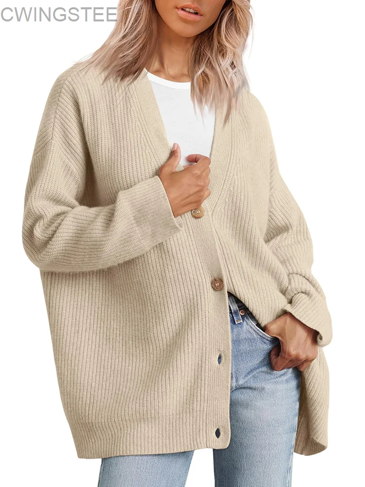 

2023 Autumn And Winter New Women's Old Cardigan Jumper Simple Versatile Knitwear Buttons V Neck Solid Colour Jumper Women