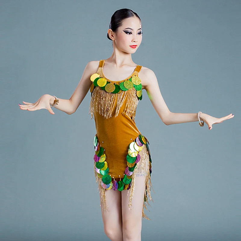 

Женское платье с блестками для латиноамериканских танцев, танцевальные платья с бахромой для выступлений и выступлений, 2022