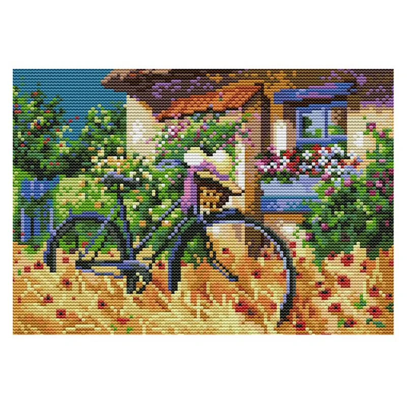 

Наборы для вышивки крестиком, штампованный для взрослых, начинающих, детей, 11CT, набор для рукоделия и вышивки «сделай сам», велосипед, 37x26 см