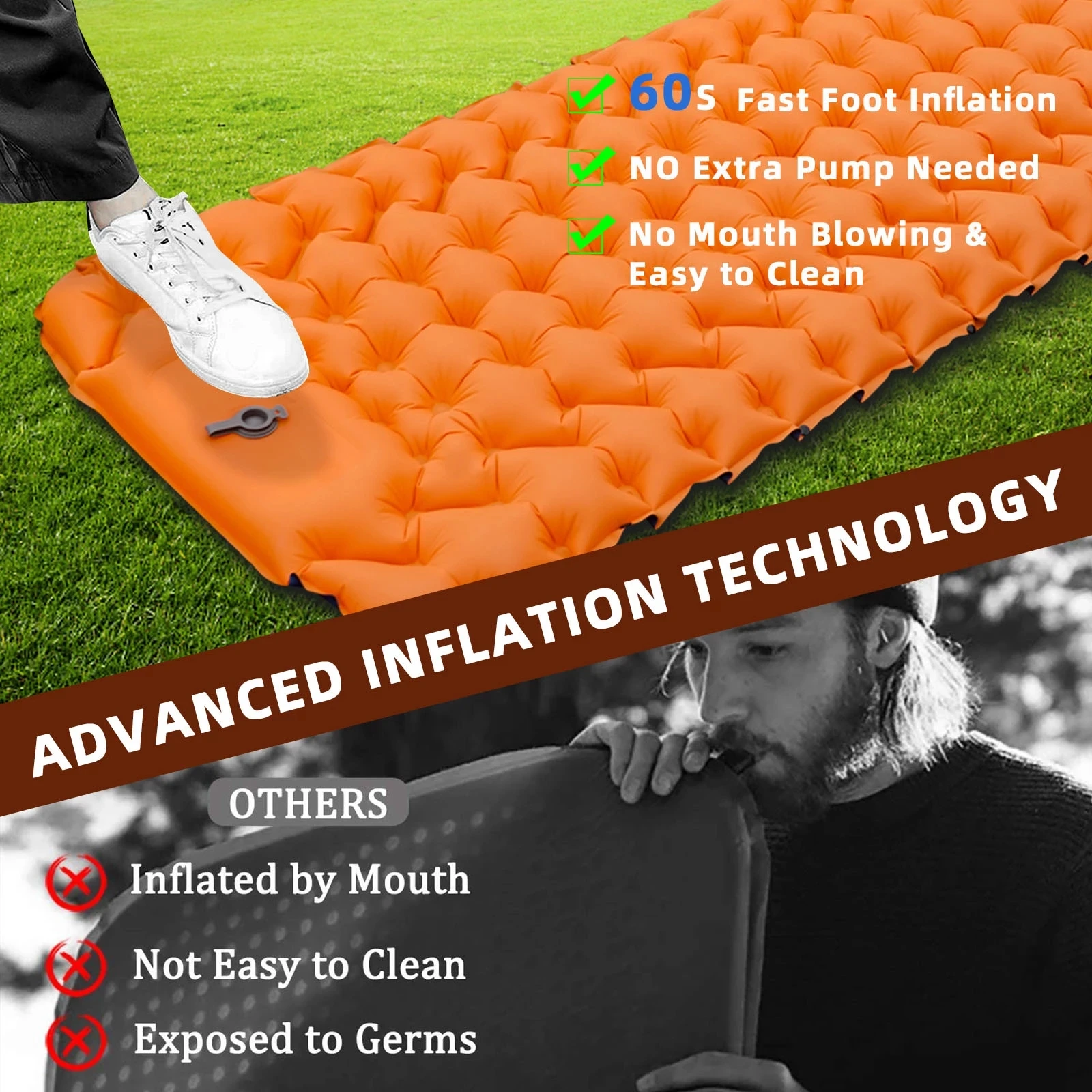 

Camping Inflatable Mattress Outdoor Sleeping Pad With Pillows Travel Mat Folding Bed Ultralight Air Cushion Hiking Trekking