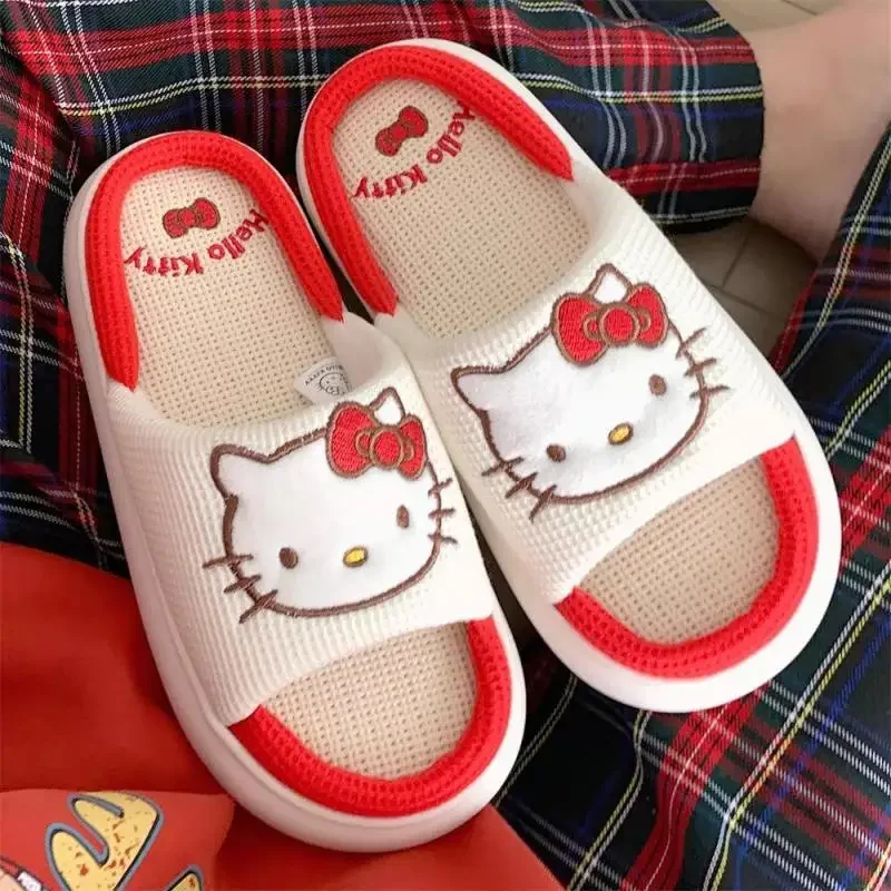 Популярные противоскользящие шлепанцы Sanrios для девочек Kawaii Hello Kitty хлопковые и