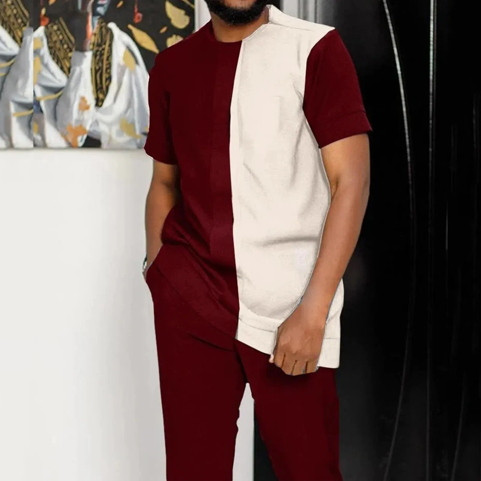 Male Casual 2 Piece Set Color Block Tops Solid Color Quick Dry Shorts Men Sets Ensemble Homme Streetwear Dailywear Conjuntos