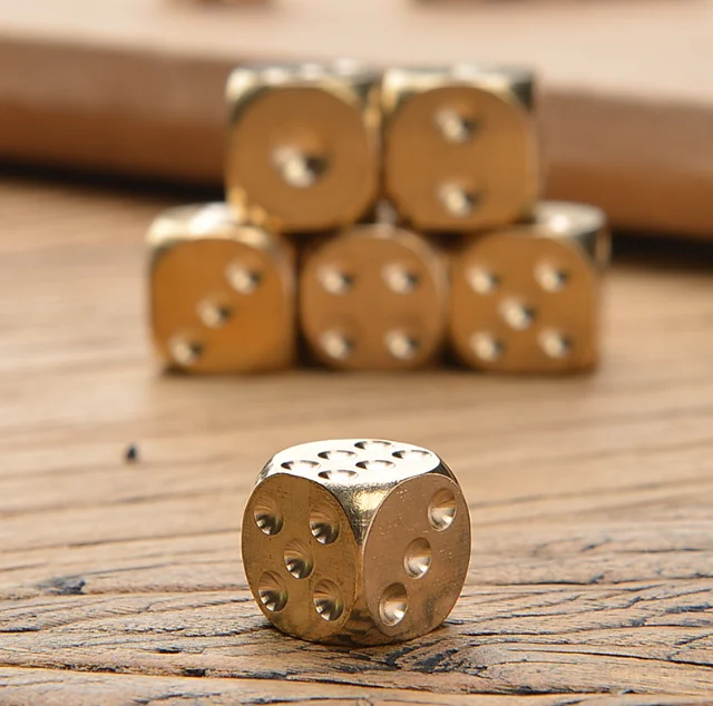 6pcs Solid Brass Dice Toy 15mm Six Sided Square Dice enlarge