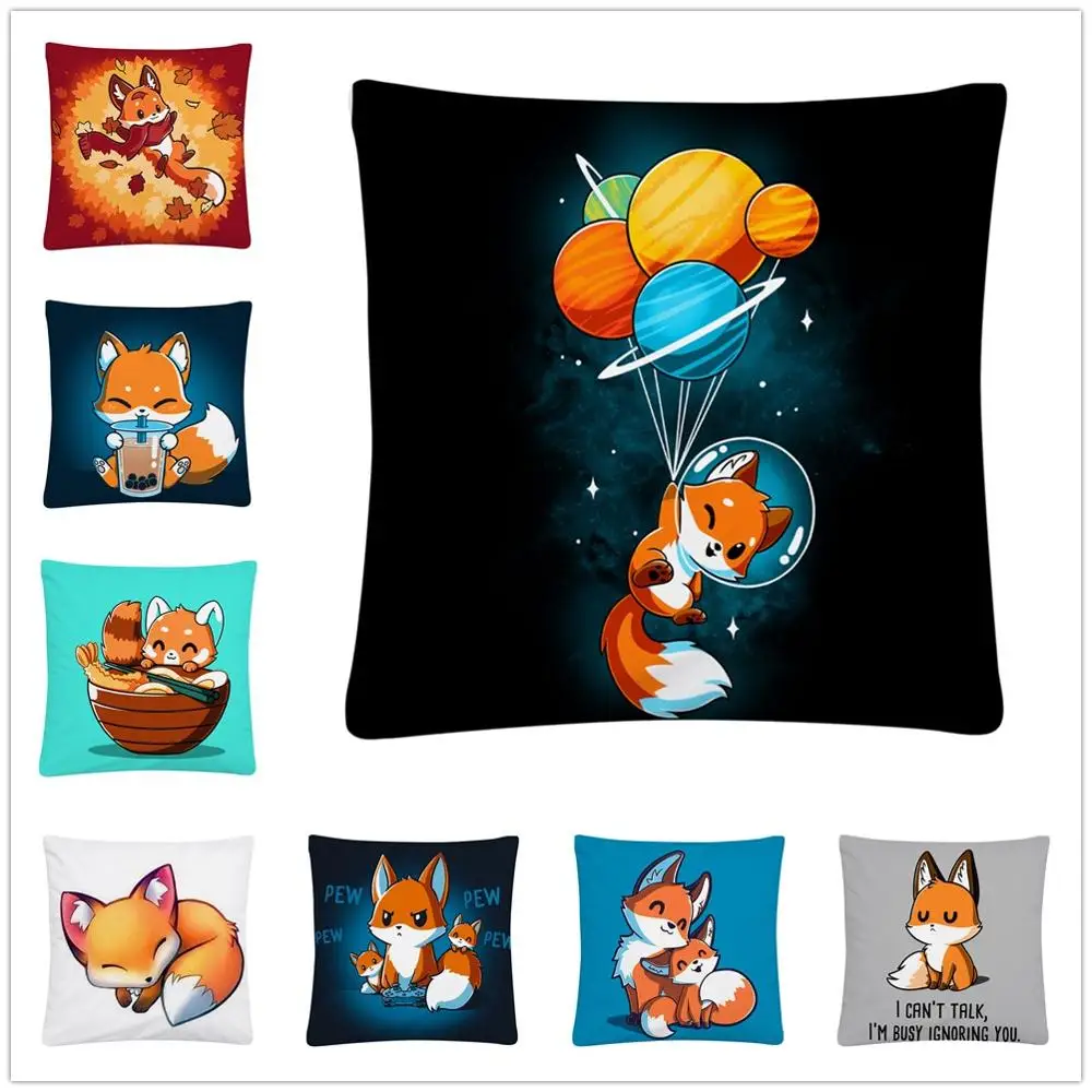 

45X45cm Cute Little Fox Cartoon Pattern Polyester Cushion Cover Pillowcase Home Sofa Car Decoration Pillowcase