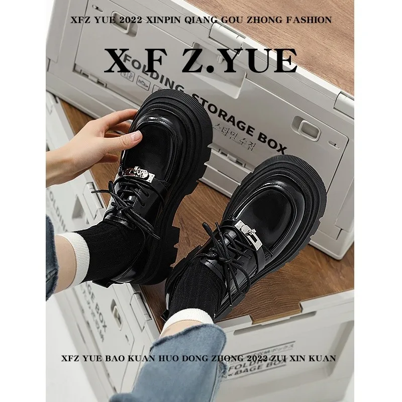 Черный цвет осенняя маленькая кожаная женская обувь на одинарной толстой