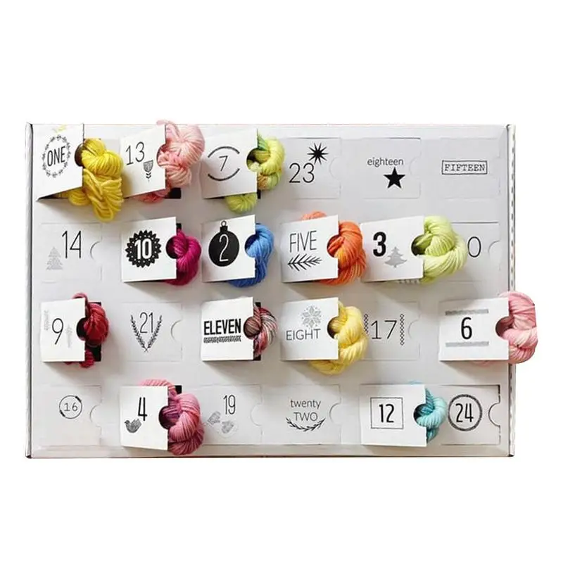 Адвент-календарь из пряжи на 2024 год вязаный крючком шерстяной 24-дневный
