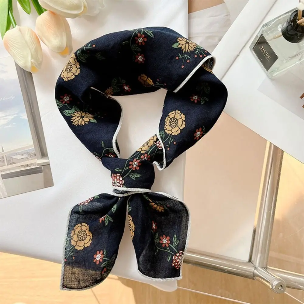 Повязка на голову с цветком хлопковый льняной квадратный шарф галстук для волос