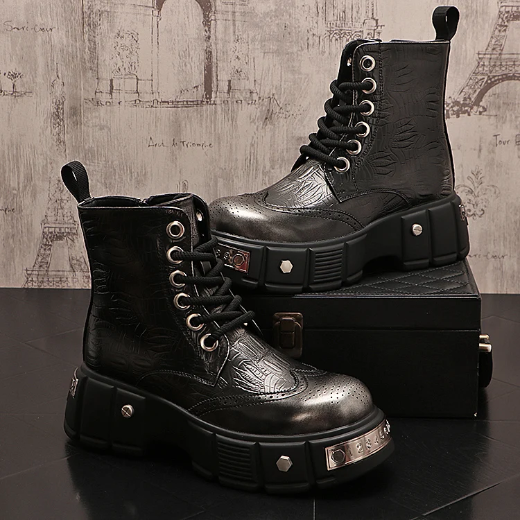 New Arrival Men Fashion Casual Brogue Shoes Autumn Winter Luxury Designer Youth Trending Thick Bottom Metal Zipper Ankle Boots
