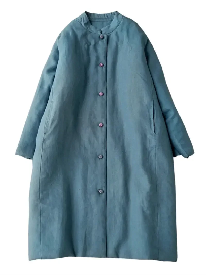 Женское длинное хлопковое пальто в китайском стиле теплая льняная стеганая