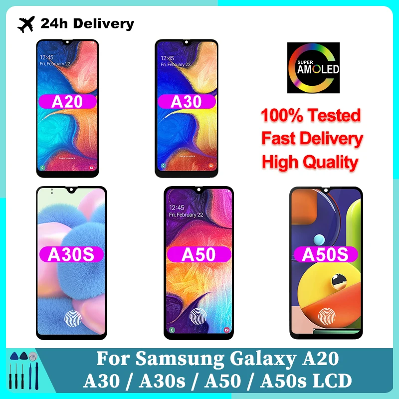 ЖК-дисплей Super AMOLED 6 4 дюйма для Samsung Galaxy A20 A30 A30S сенсорный экран A50 A50S сменный A205F A305F