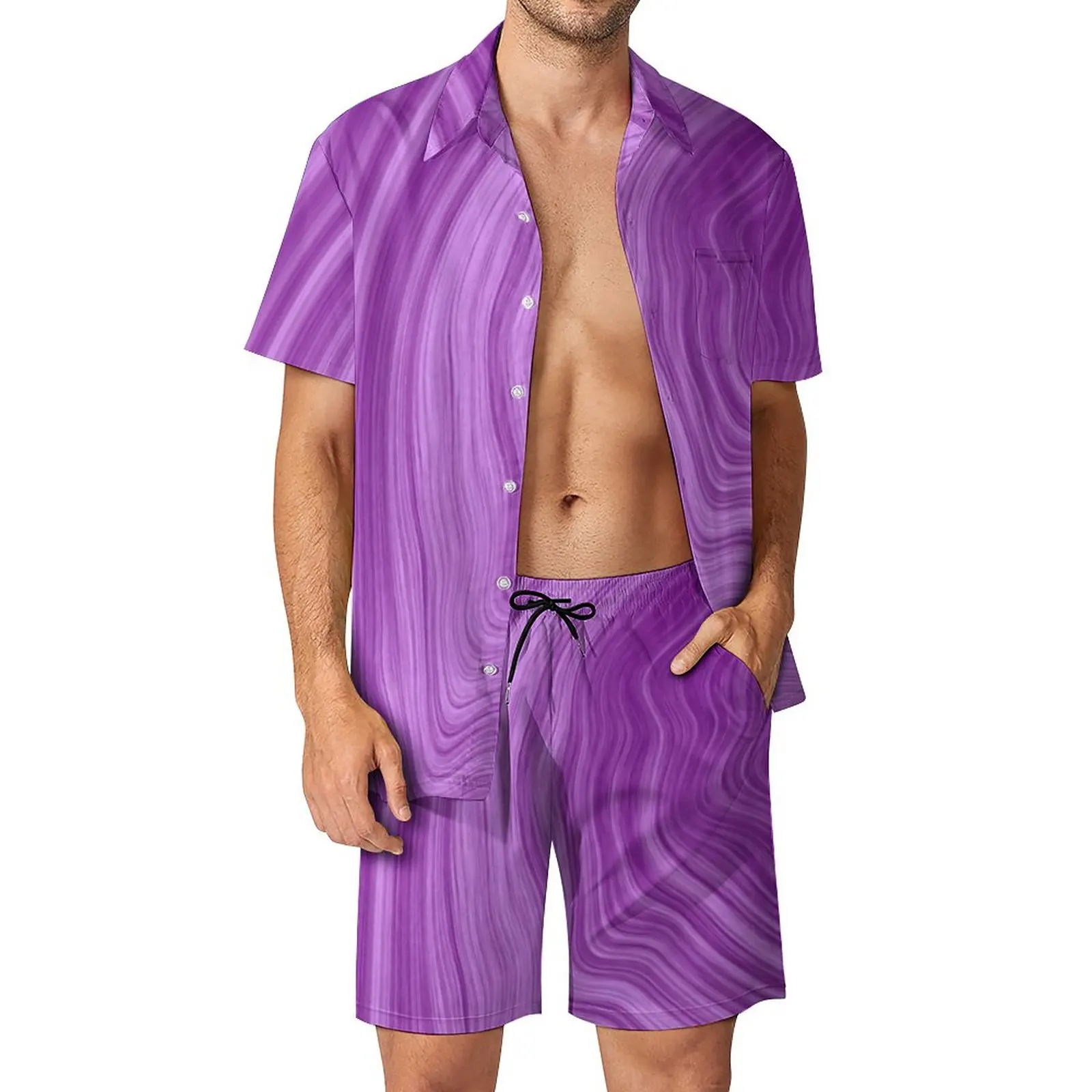 

Abstract Print Beachwear Men Sets Purple Tie-Dye Casual Shirt Set Summer Pattern Shorts 2 Piece Aesthetic Suit Large Size