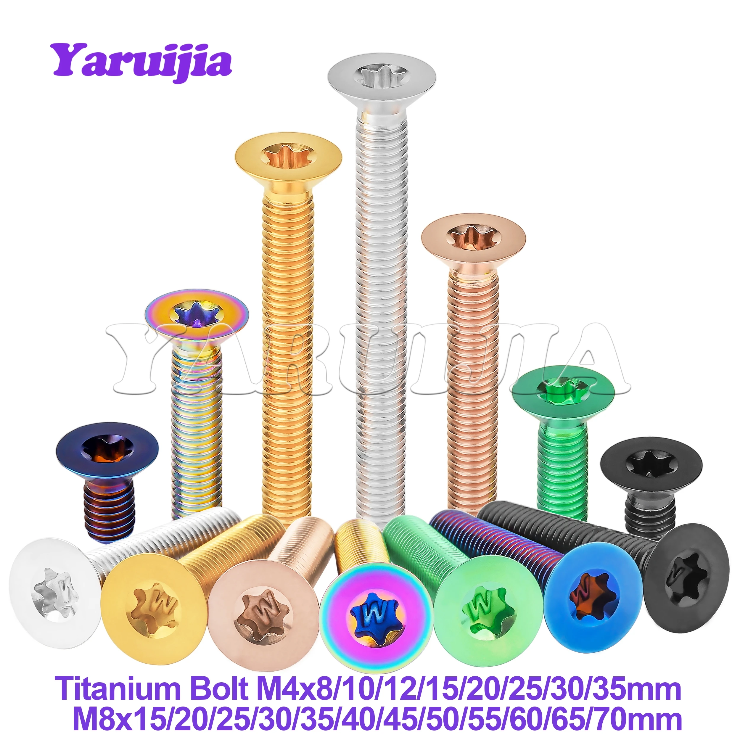 Фото Титановый болт Yaruijia M4/M8x8-70 мм, плоский винт с потайной головкой Torx, крепеж для велосипеда, мотоцикла, автомобиля №1