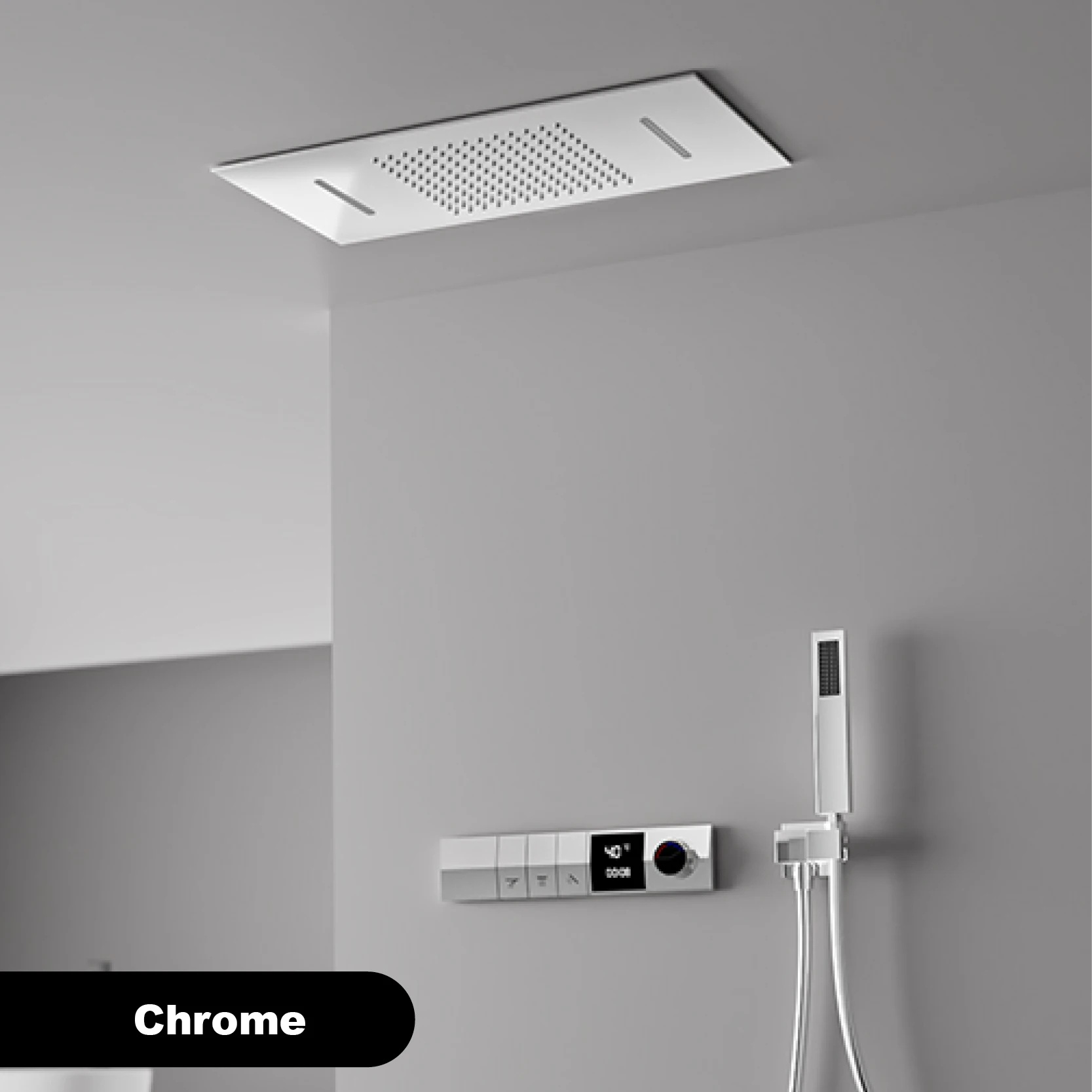 

Хромированная термостатическая душевая система с дождевым душем