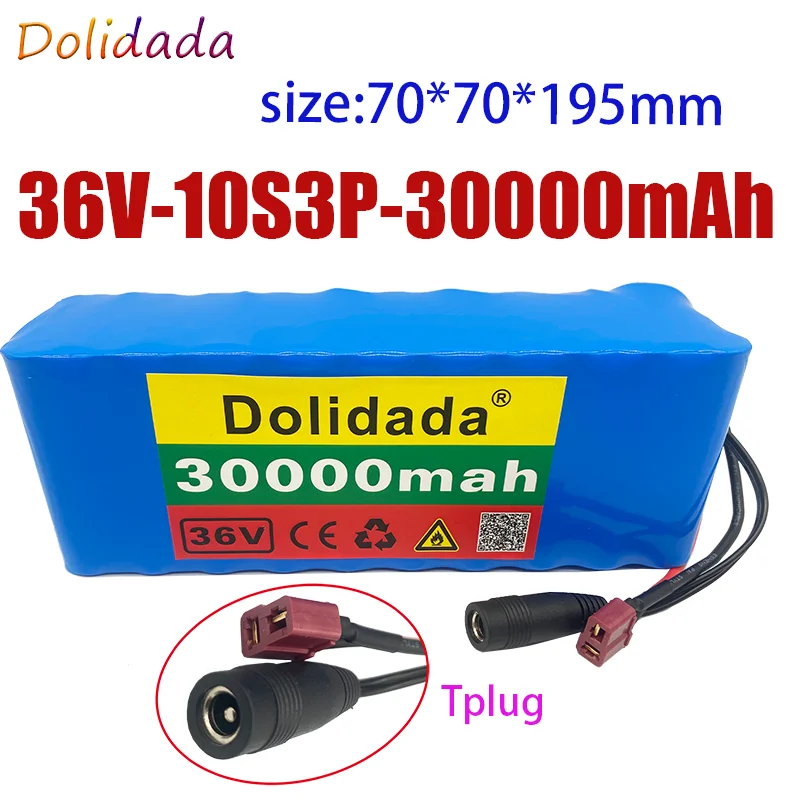 

New 10S3P 36V 30Ah 500W high power capacity 42V 18650 lithium battery pack 30Ah electric bicycle bicycle scooter BMS Tplug